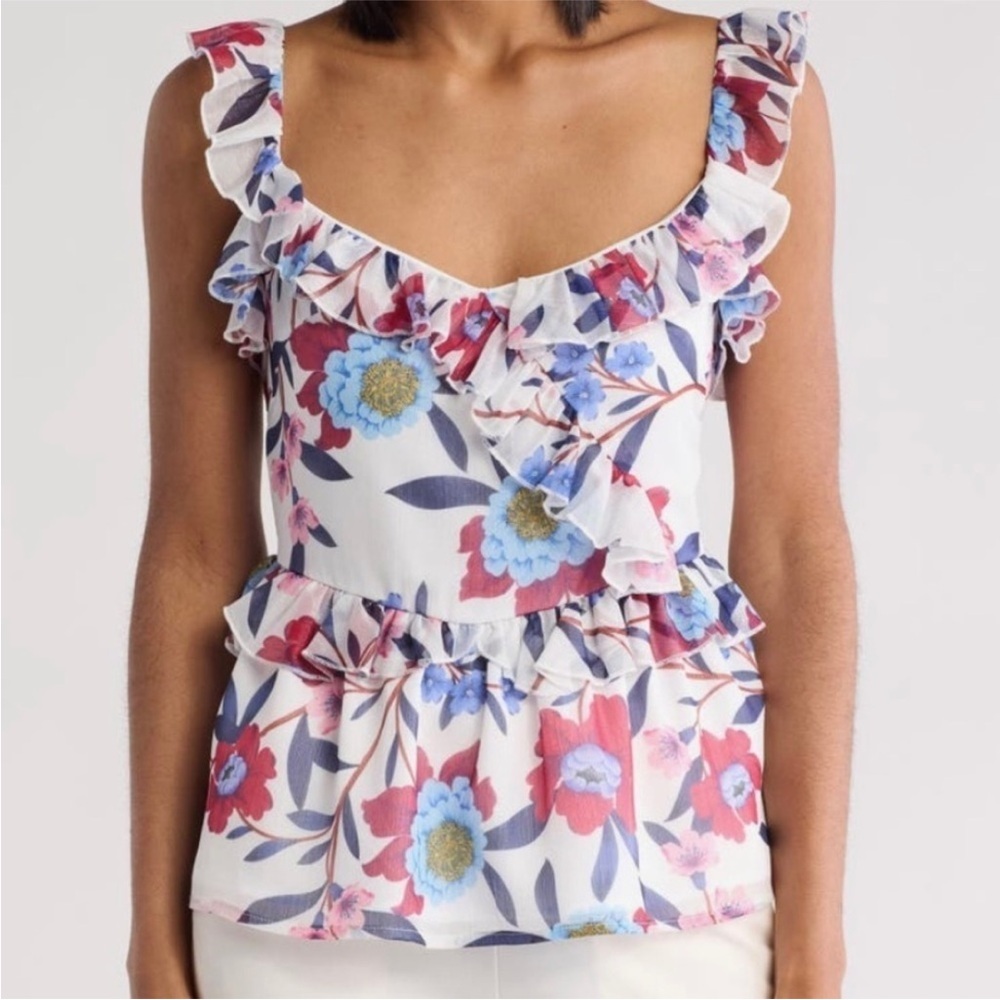 New French Connection Aiden Bai Lurex Frill Cami Top size 4